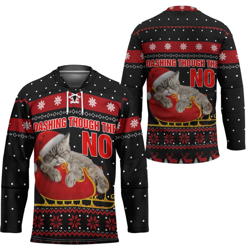 Cat Dashing Through The No Christmas Hockey Jersey Xmas Holiday Patterns TS04