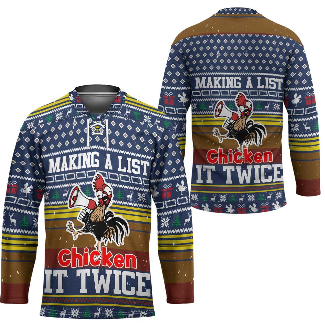 Chicken It Twice Christmas Hockey Jersey Xmas Holiday Patterns TS04