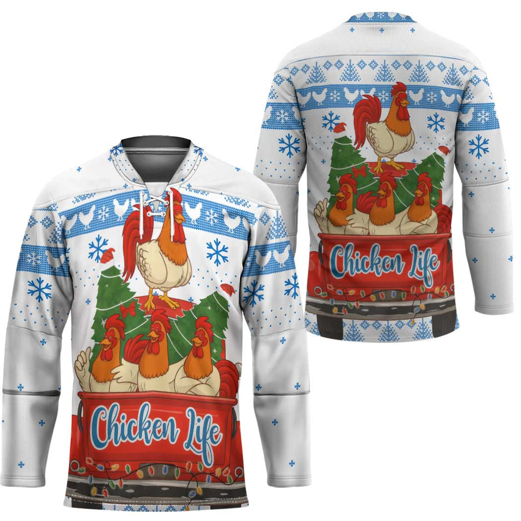 Chicken Life Christmas Hockey Jersey Xmas Holiday Patterns TS04