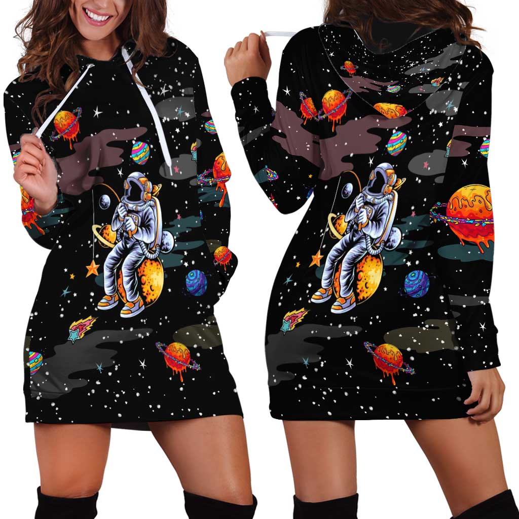 Funny Astronaut Fishing In Space Christmas Hoodie Dress Xmas Holiday Patterns TS04