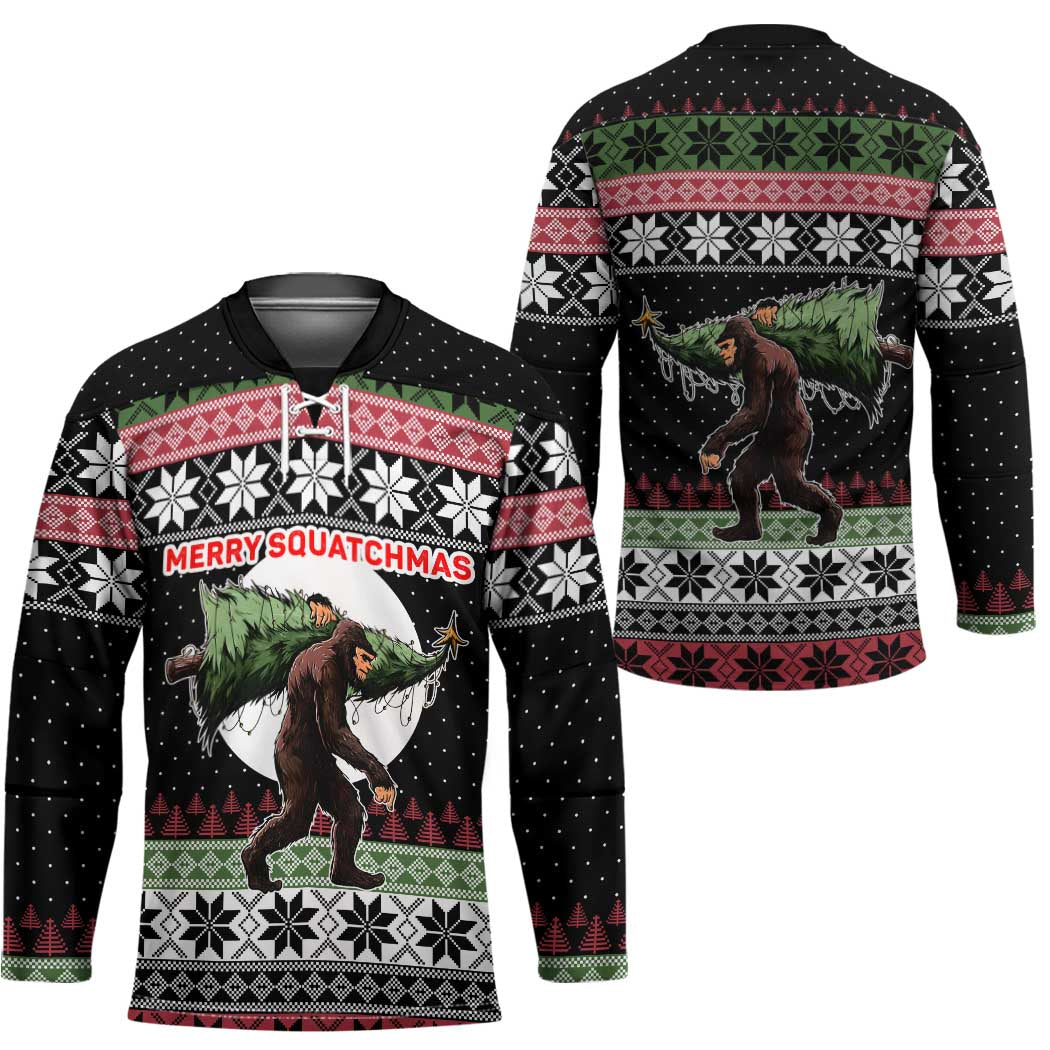 Funny Bigfoot Christmas Hockey Jersey Xmas Holiday Patterns TS04