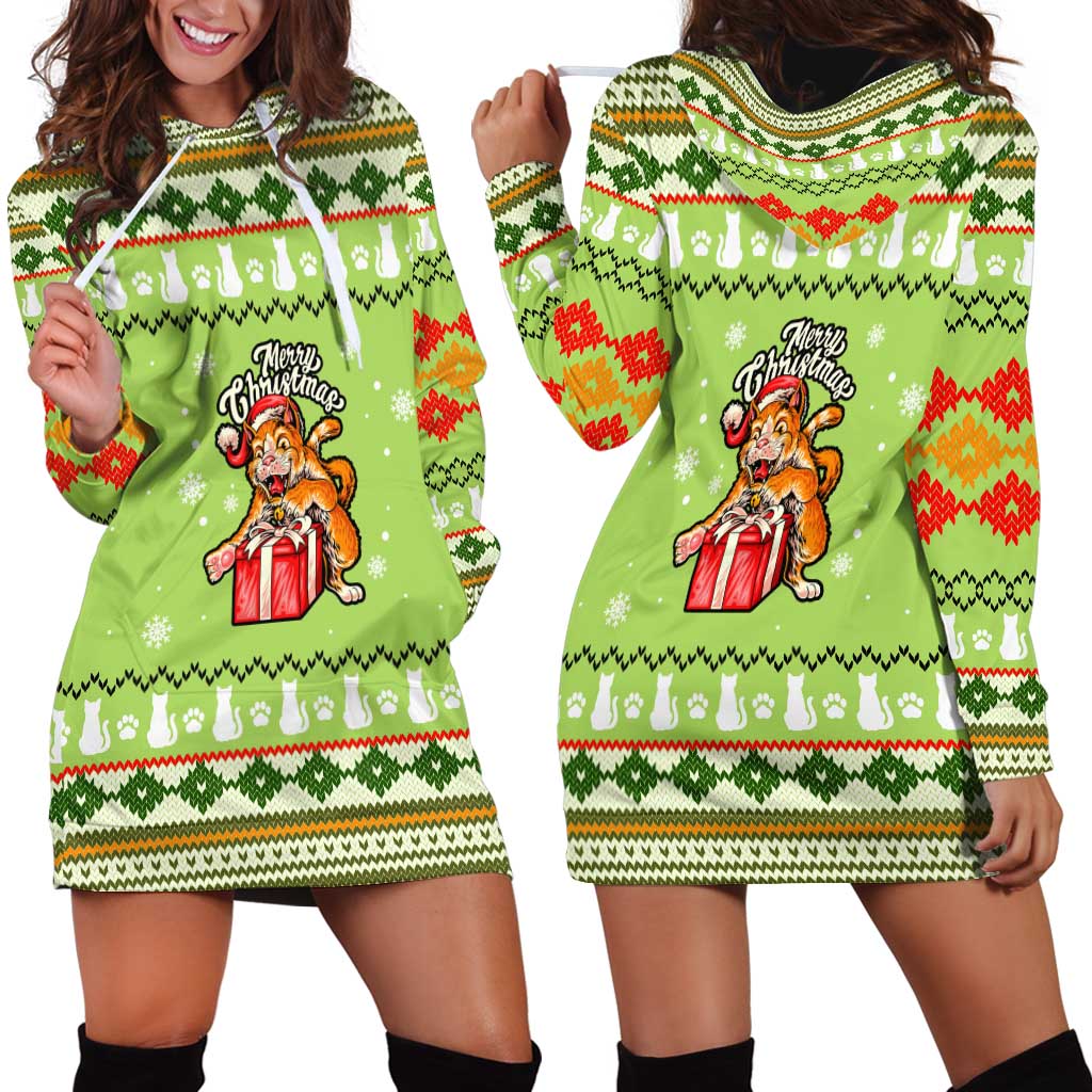 Funny Cat Merry Christmas Hoodie Dress Xmas Holiday Patterns TS04