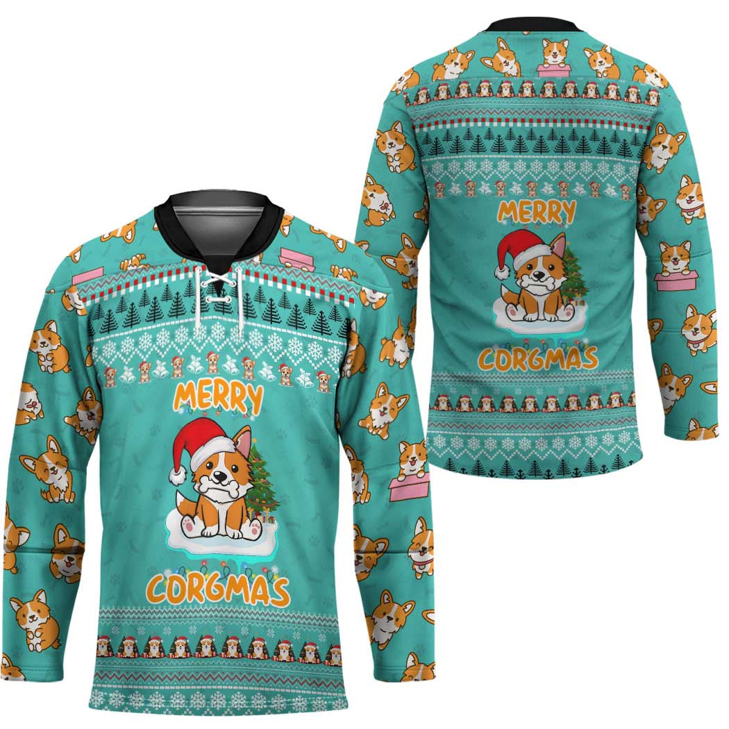 Funny Dog Merry Corgmas Christmas Hockey Jersey Xmas Holiday Patterns TS04