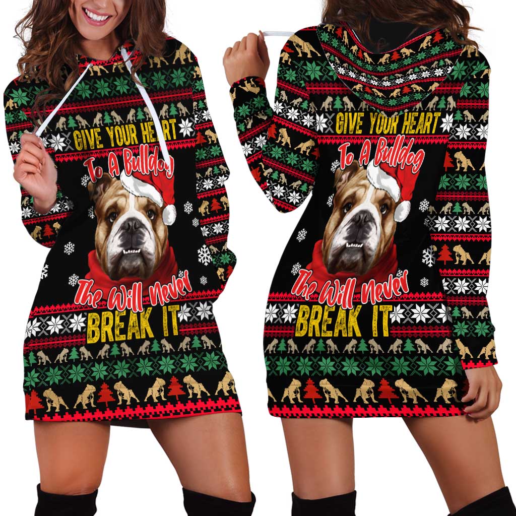 Give Your Heart Bulldog Christmas Hoodie Dress Xmas Holiday Patterns TS04