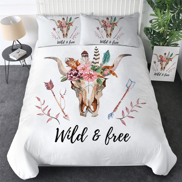 Native American Head Skull Feathers Bedding Set LT10