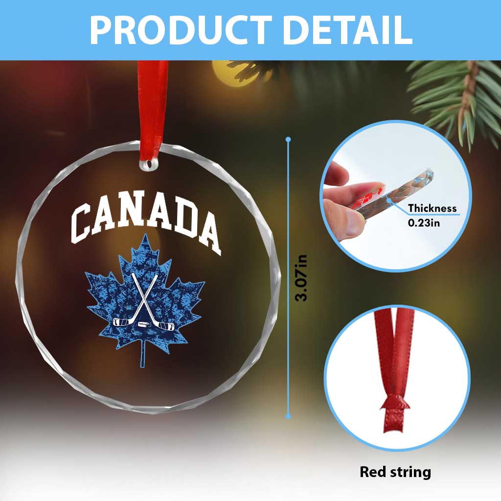 Vintage Canada Hockey Crystal Glass Ornament Maple Leafs TS10
