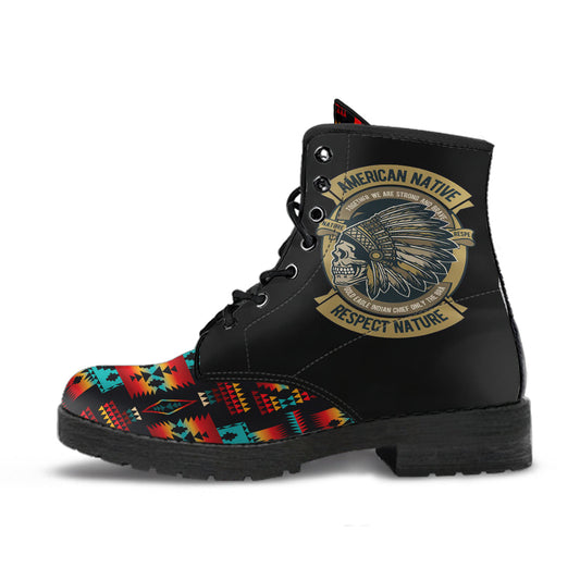 Skull Black Native American Tribes Pattern Leather Boots LT10