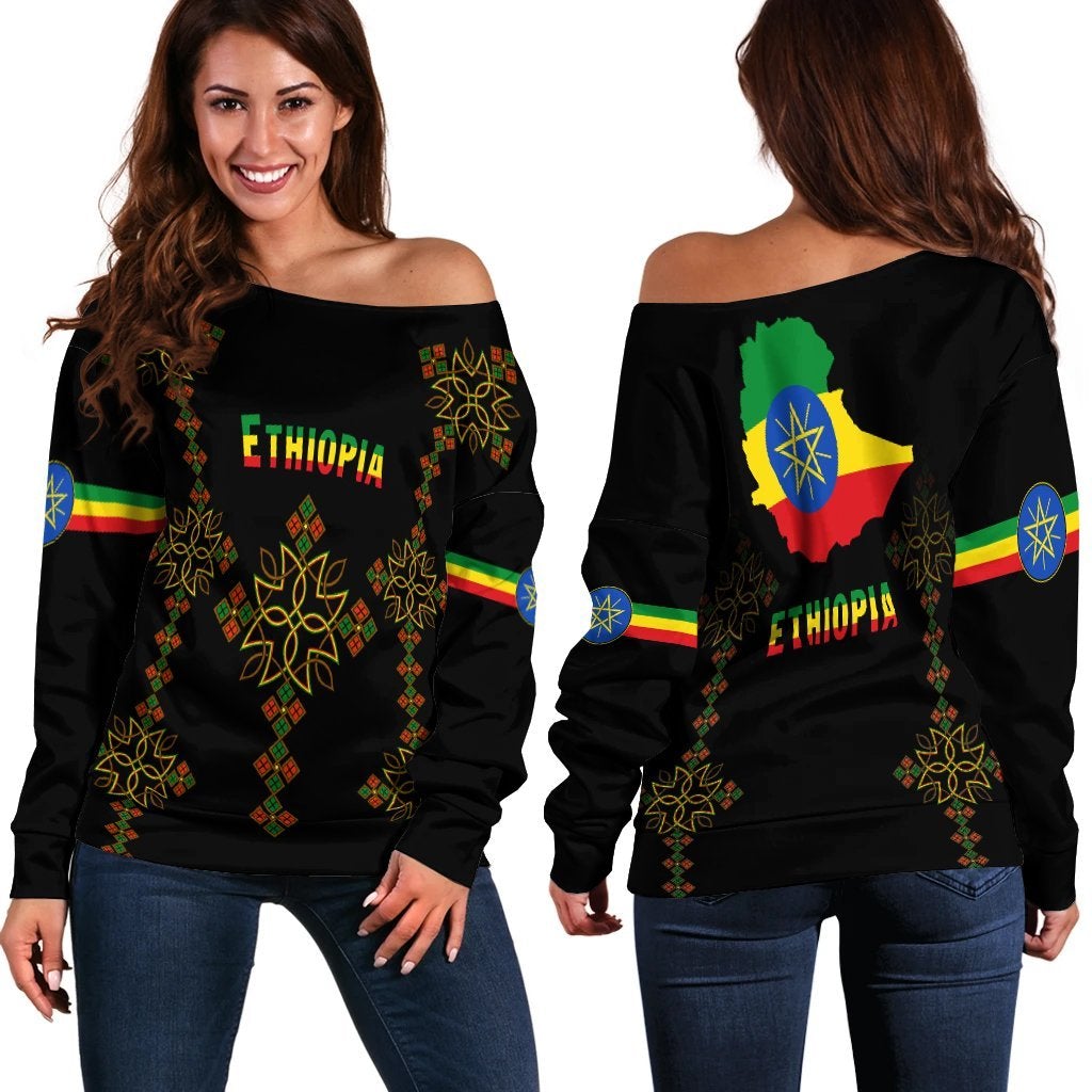 Ethiopia Off Shoulder Sweater Version Map LT13