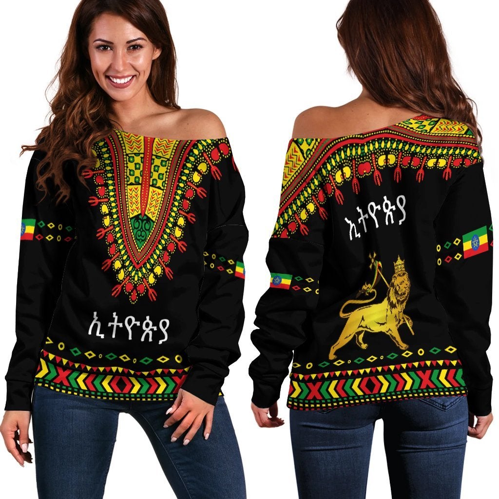 Ethiopia Off Shoulder Sweater Lion LT13