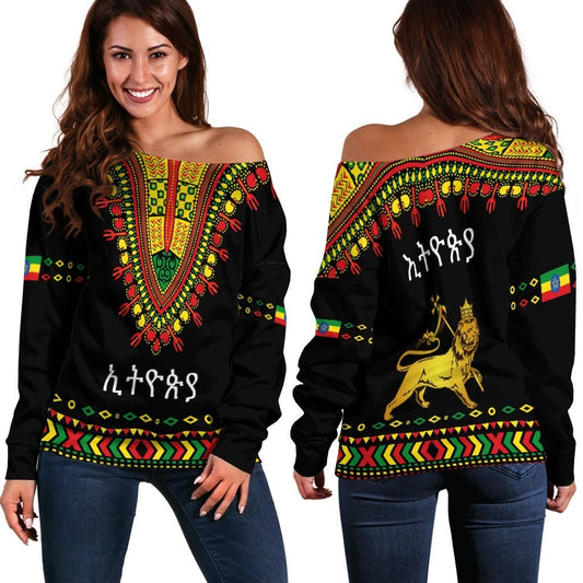 Ethiopia Off Shoulder Sweater Lion LT13