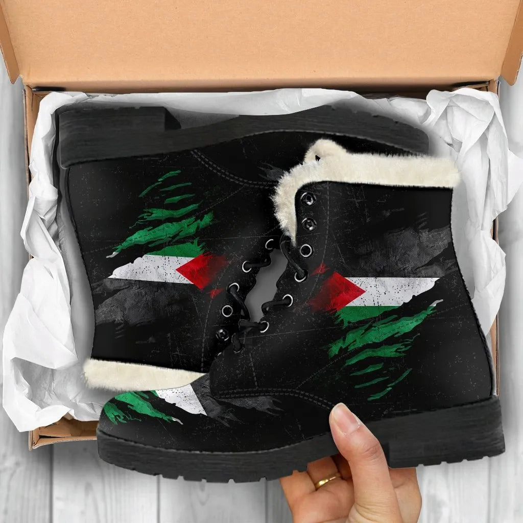 Palestine In Me Faux Fur Leather Boots Special Grunge Style RLT13