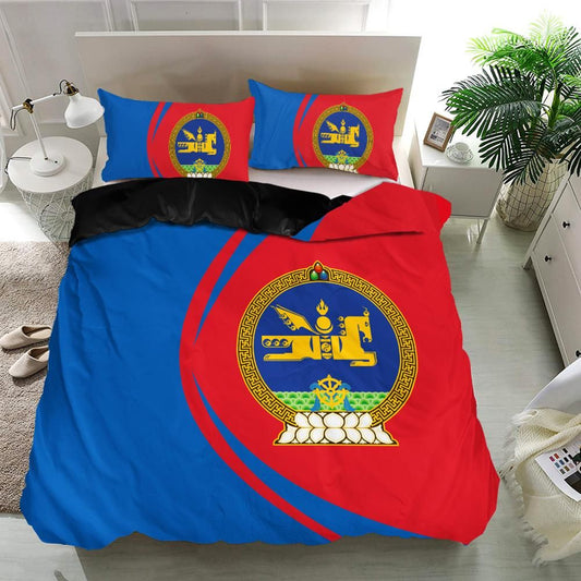 Mongolia Flag Coat Of Arms Bedding Set Circle RLT13