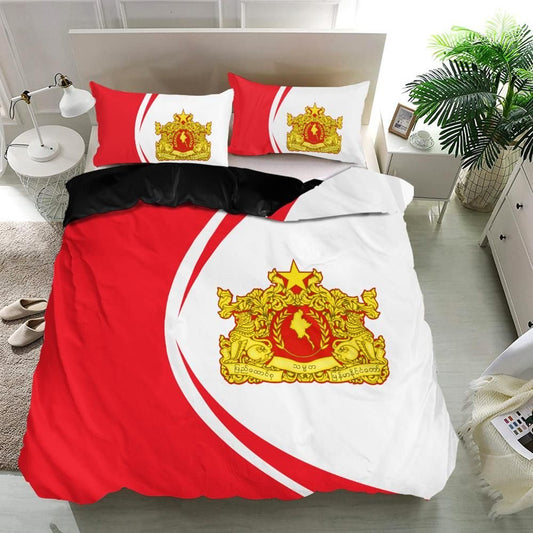 Myanmar Flag Coat Of Arms Bedding Set Circle RLT7