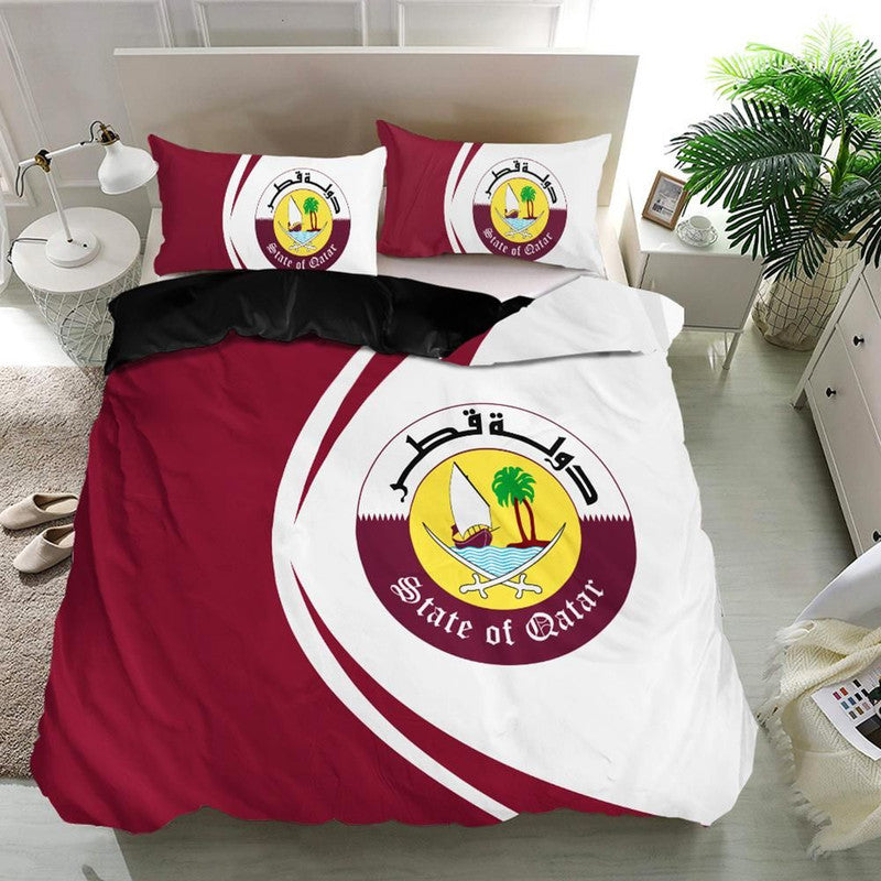 Qatar Flag Coat Of Arms Bedding Set Circle RLT12
