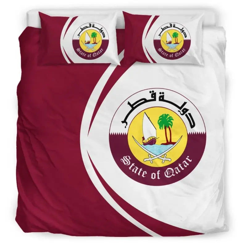 Qatar Flag Coat Of Arms Bedding Set Circle RLT12