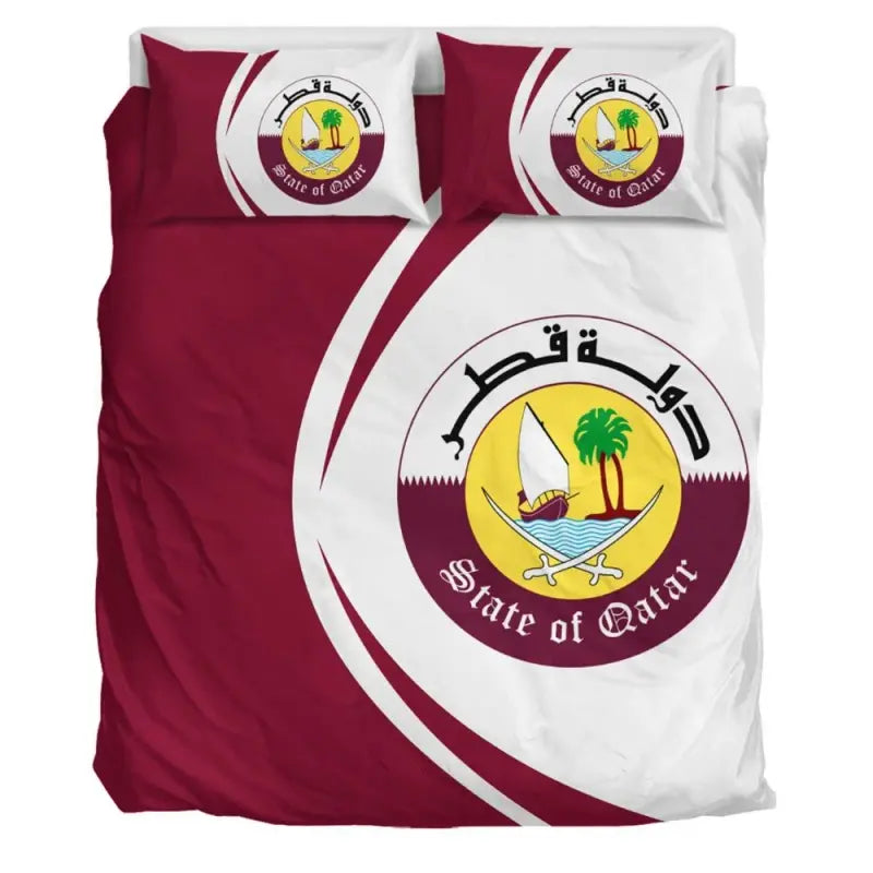 Qatar Flag Coat Of Arms Bedding Set Circle RLT12