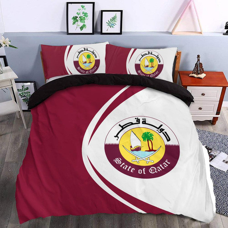Qatar Flag Coat Of Arms Bedding Set Circle RLT12
