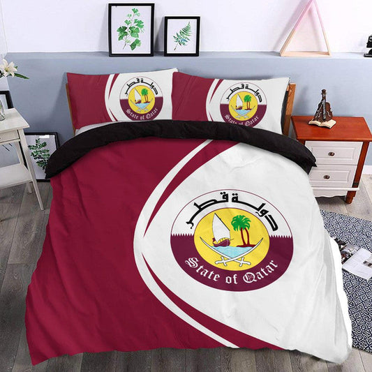 Qatar Flag Coat Of Arms Bedding Set Circle RLT12