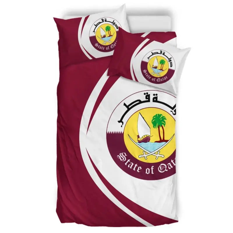 Qatar Flag Coat Of Arms Bedding Set Circle RLT12
