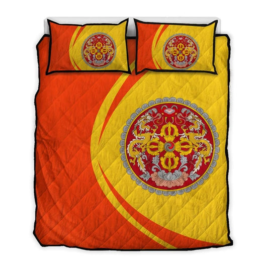 Bhutan Flag Coat Of Arms Quilt Bed Set Circle RLT6