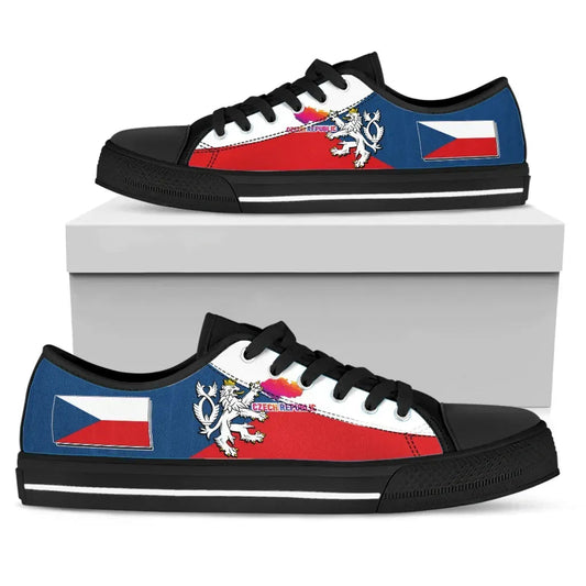 Czech Republic Low Top Shoe - Silver Double-Tailed Rampant Lion RLT13