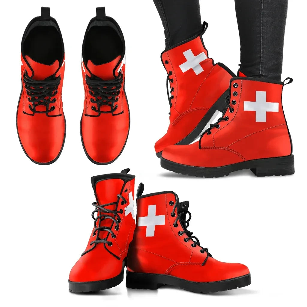 Switzerland Flag Leather Boots RLT13