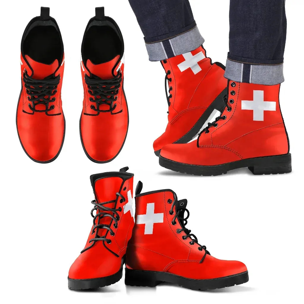 Switzerland Flag Leather Boots RLT13
