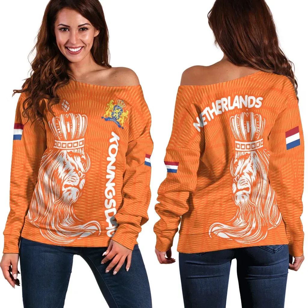 Netherlands Off Shoulder Sweater Koningsdag Day RLT7