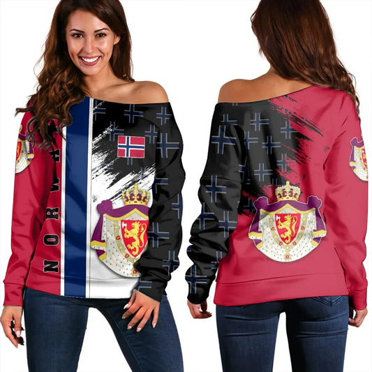 Norway Coat Of Arms Women's Off Shoulder Sweater Flag Style RLT7