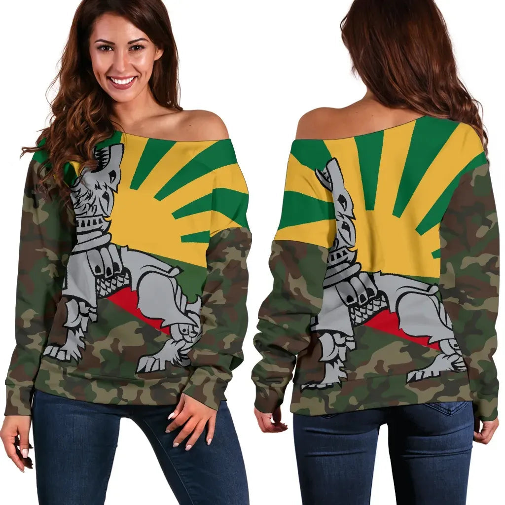 Lithuania Off Shoulder Sweater Iron Wolf RLT6