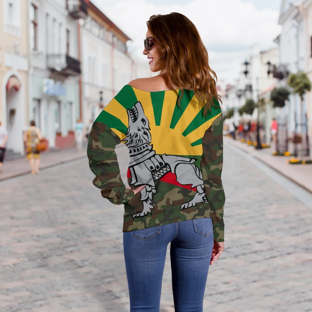 Lithuania Off Shoulder Sweater Iron Wolf RLT6