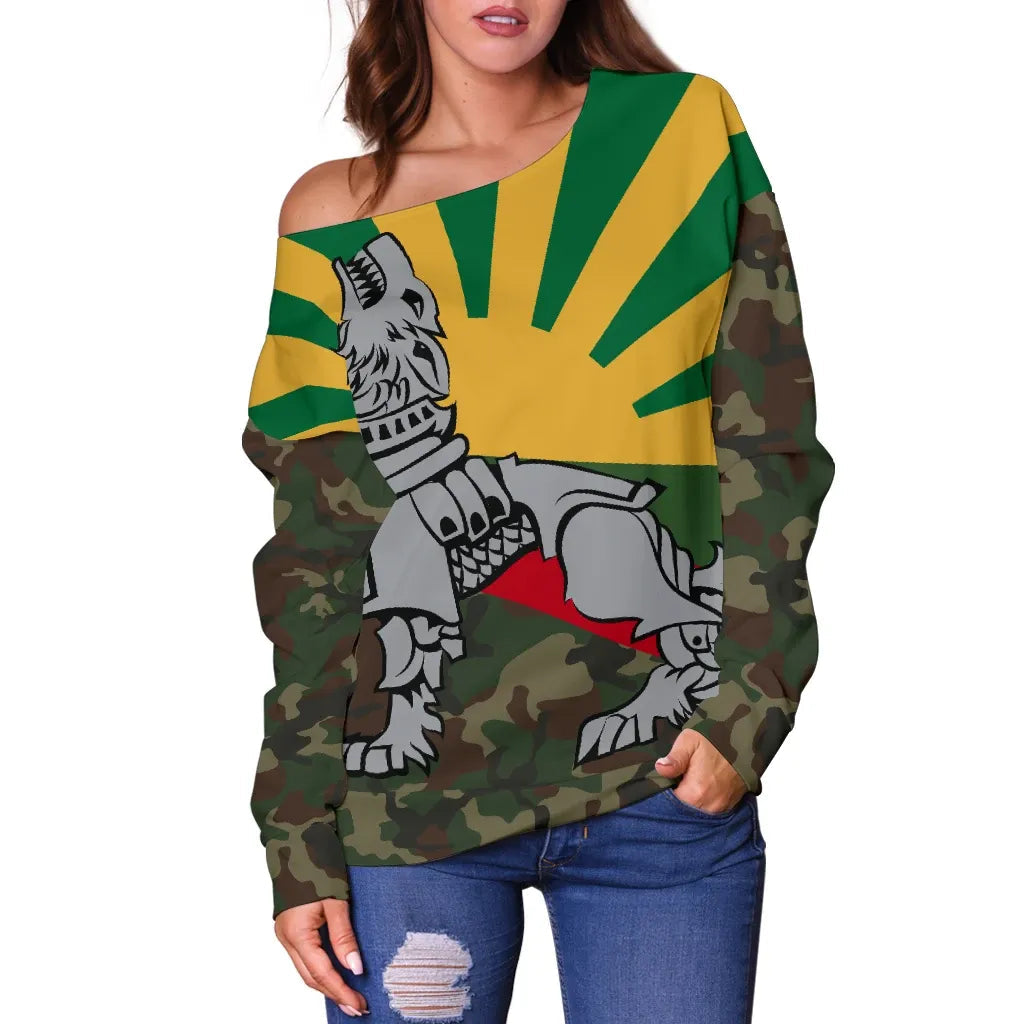 Lithuania Off Shoulder Sweater Iron Wolf RLT6