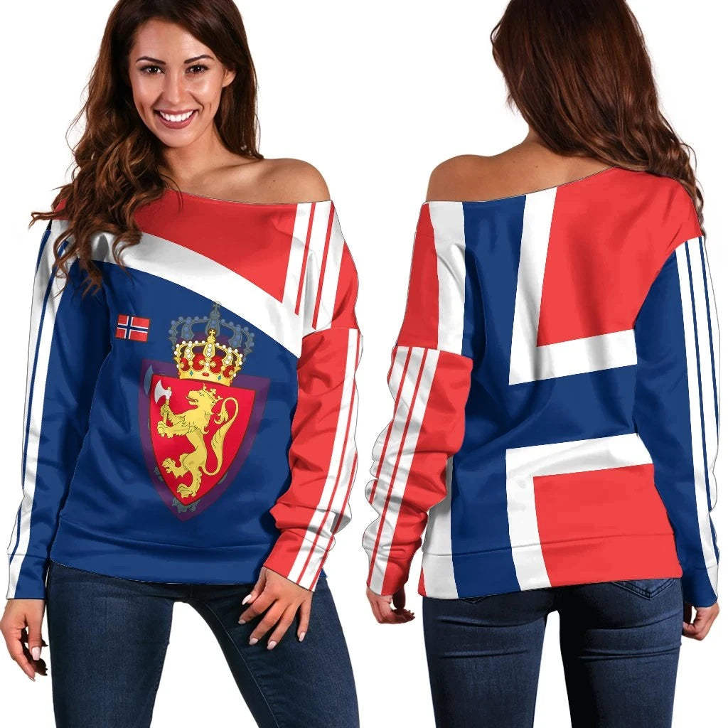 Norway Women's Off Shoulder Sweater Flag Of Norway RLT7