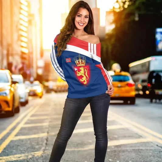 Norway Women's Off Shoulder Sweater Flag Of Norway RLT7