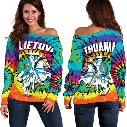 Lithuania Off Shoulder Sweater Tie Dye RLT6