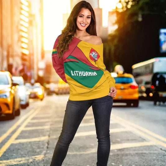 Lithuania Women's Off Shoulder Sweater, Lithuania Pride RLT6
