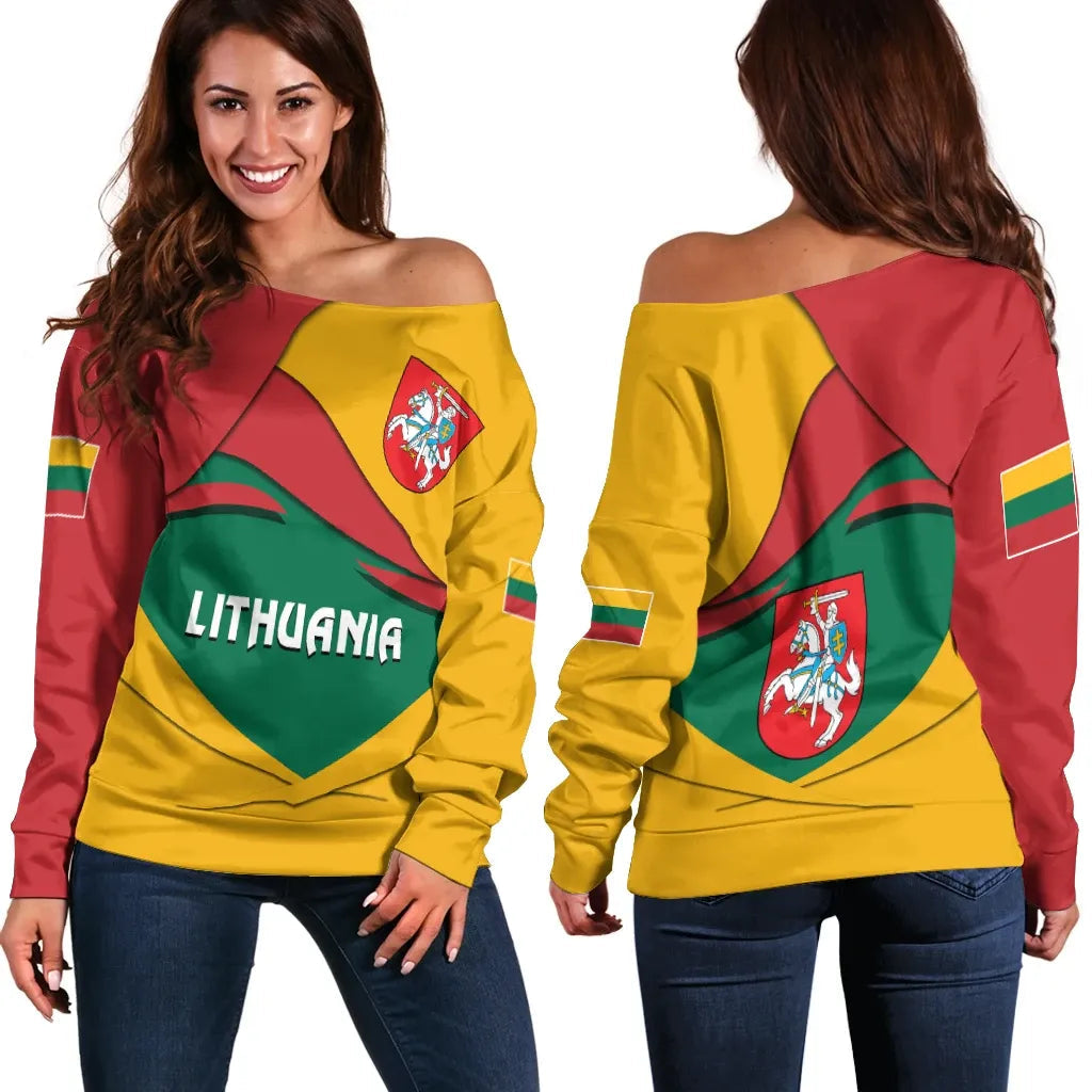 Lithuania Women's Off Shoulder Sweater, Lithuania Pride RLT6