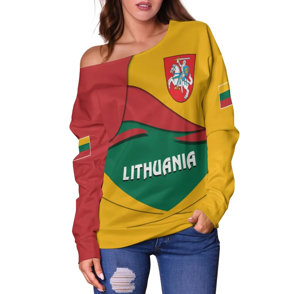 Lithuania Women's Off Shoulder Sweater, Lithuania Pride RLT6