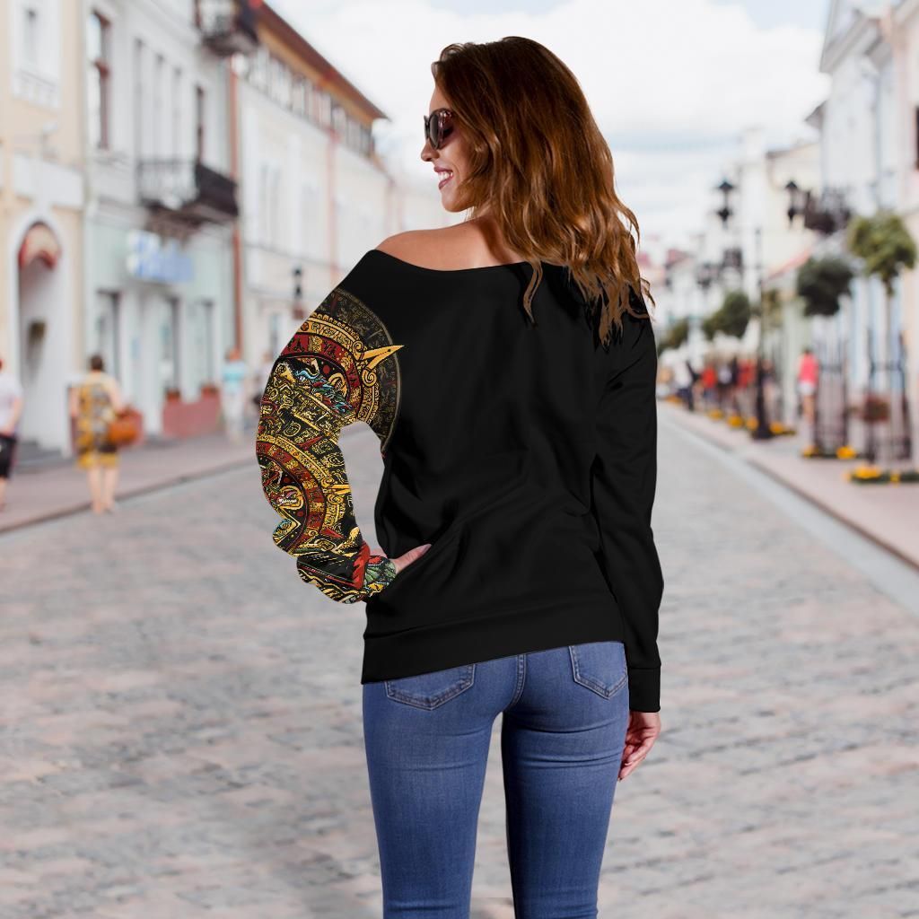 Mexico Off Shoulder Sweater Aztec Sun Stone Tattoo RLT13