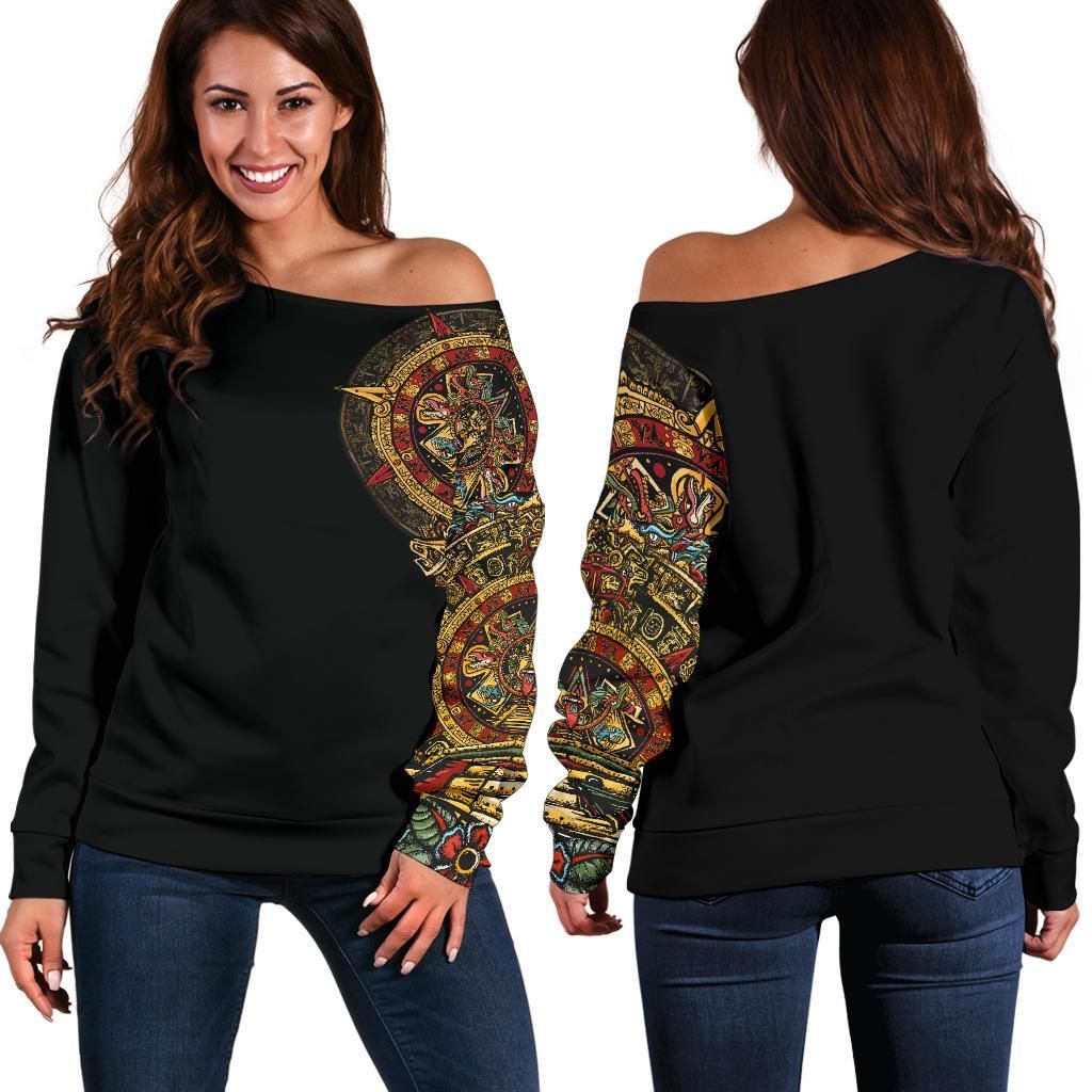 Mexico Off Shoulder Sweater Aztec Sun Stone Tattoo RLT13