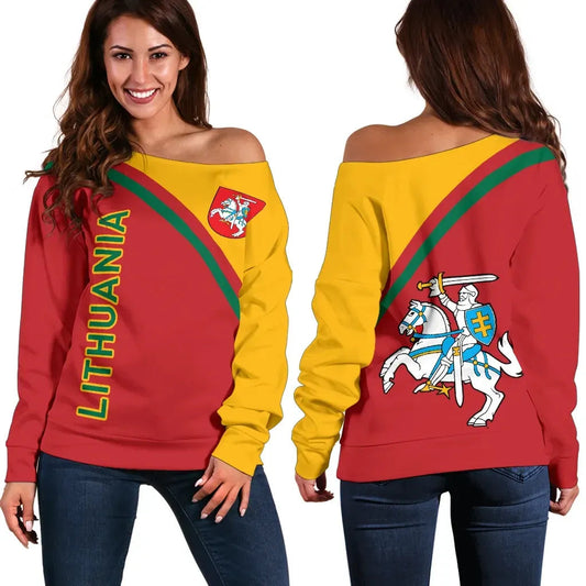 Lithuania Women's Off Shoulder Sweater, Curve Version, 01 RLT6