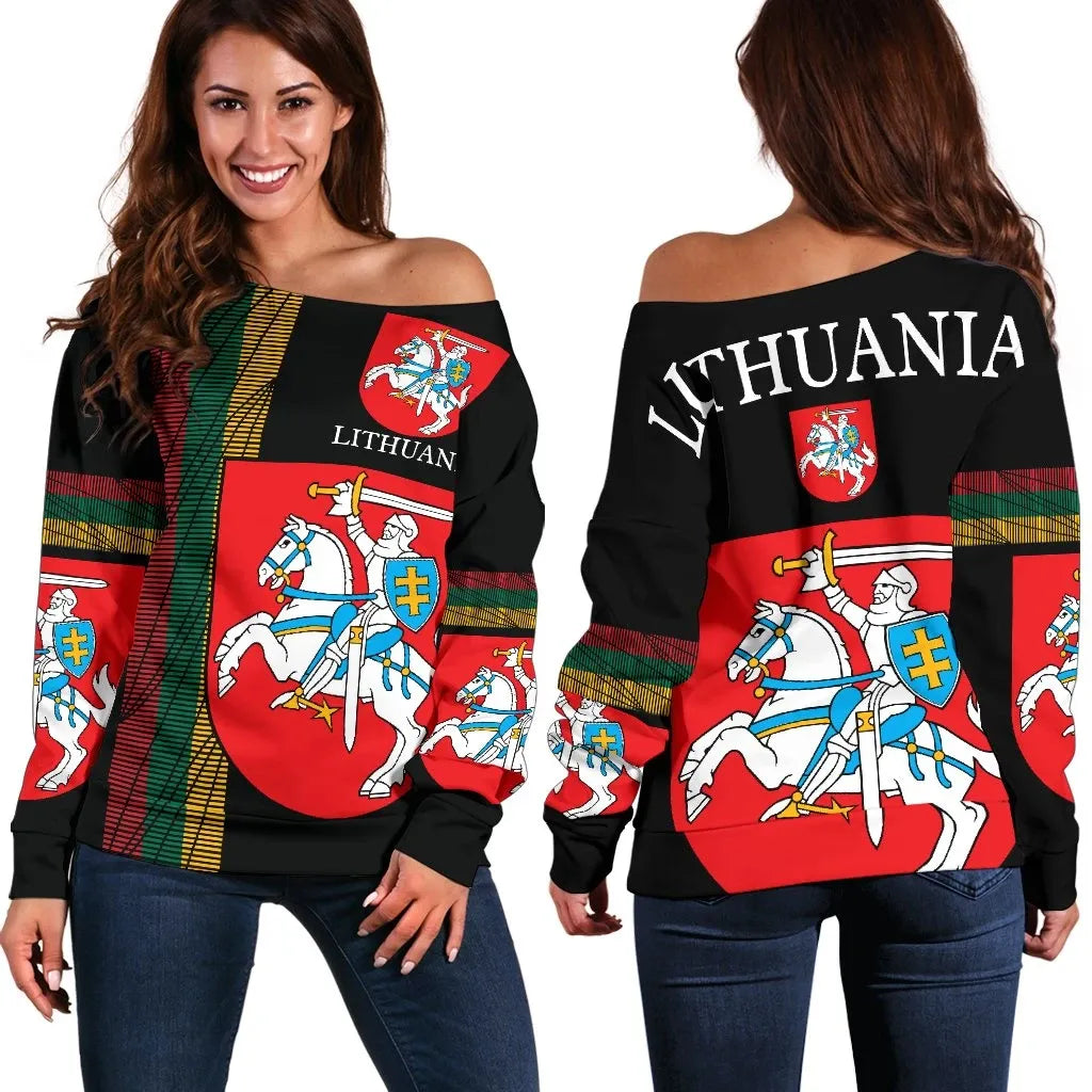 Lithuania, United Women's Off Shoulder Sweater RLT6