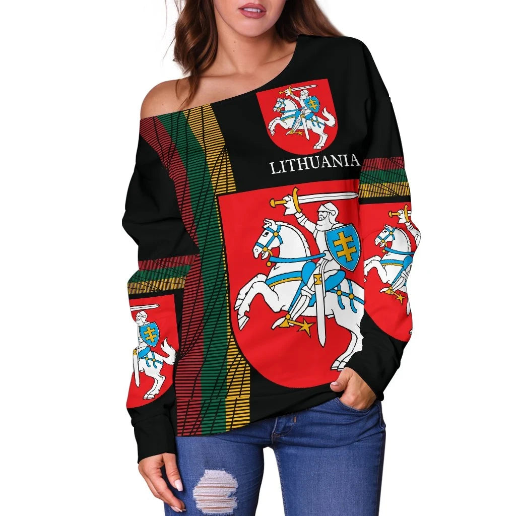 Lithuania, United Women's Off Shoulder Sweater RLT6