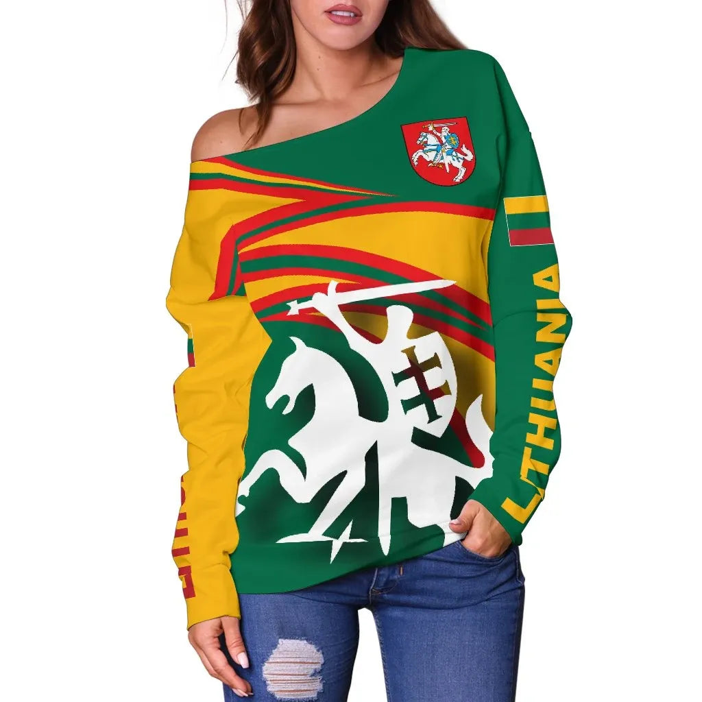 Lithuania Off Shoulder Sweater N Flag RLT6