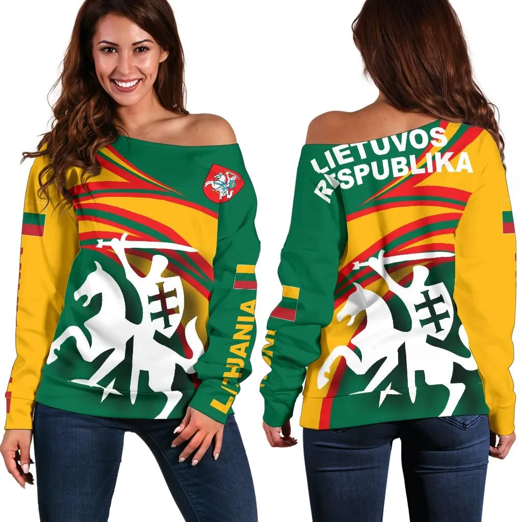 Lithuania Off Shoulder Sweater N Flag RLT6