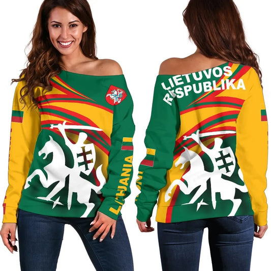 Lithuania Off Shoulder Sweater N Flag RLT6