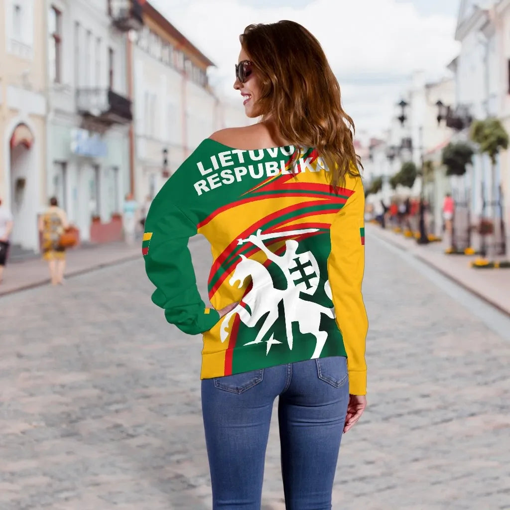 Lithuania Off Shoulder Sweater N Flag RLT6
