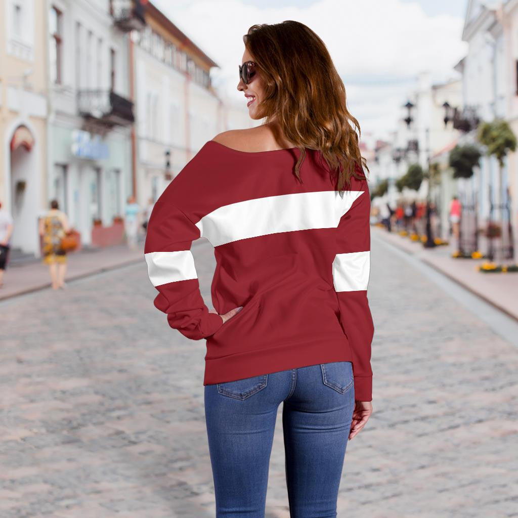 Latvia Off Shoulder Sweater Original Flag RLT6