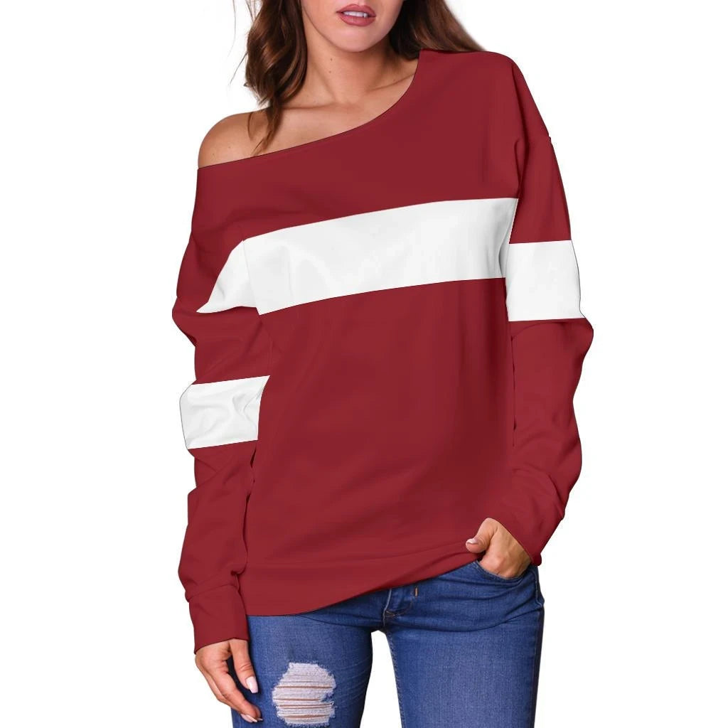 Latvia Off Shoulder Sweater Original Flag RLT6
