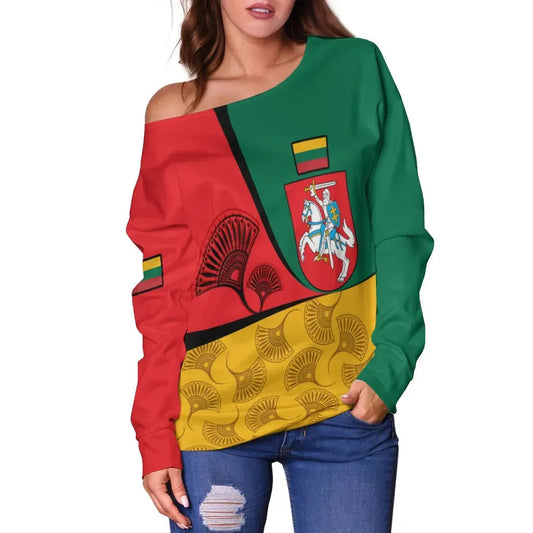 Lithuania Women's Off Shoulder Sweater, Flag of Lithuania RLT6